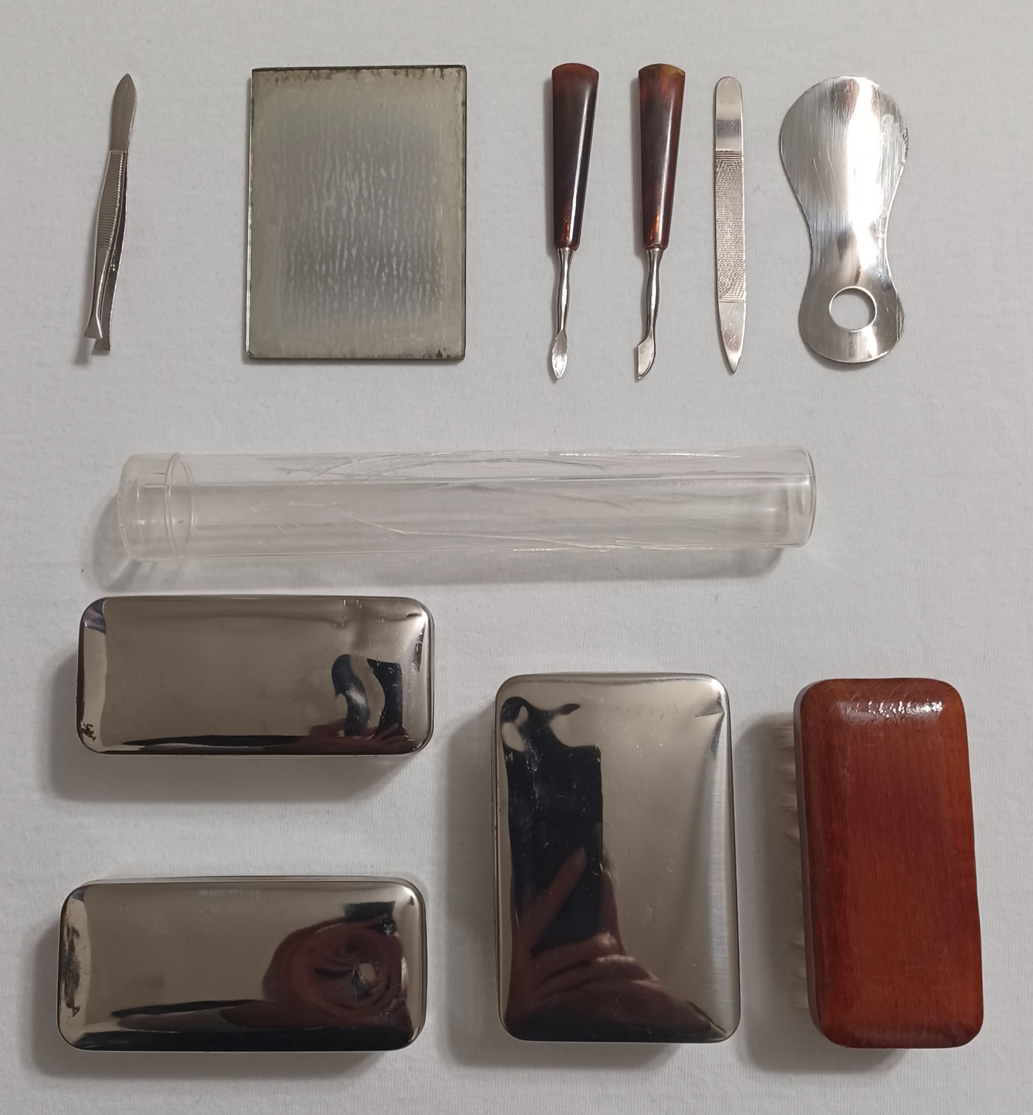 Vintage West Germany Leather Grooming Kit With Manicure Set & Brush, Zippered