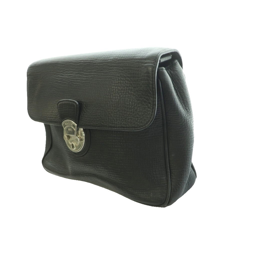 BALLY Leather Men’s Second Bag Clutch Black 7.7×2.6×12.6in Vintage B