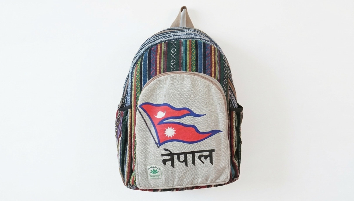 Handmade Hemp & Cotton Backpack Eco-Friendly Nepal Boho School Bag Unisex Medium