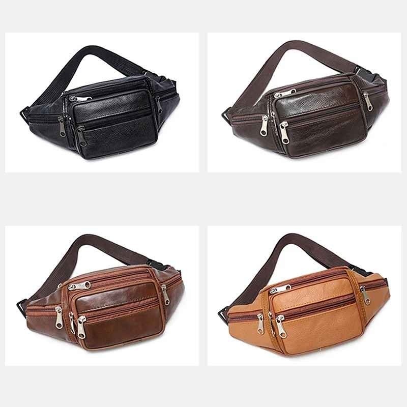 Fanny Pack Waist Bag Men Women PU Leather Multi Zippered Hip Belt Travel Purse
