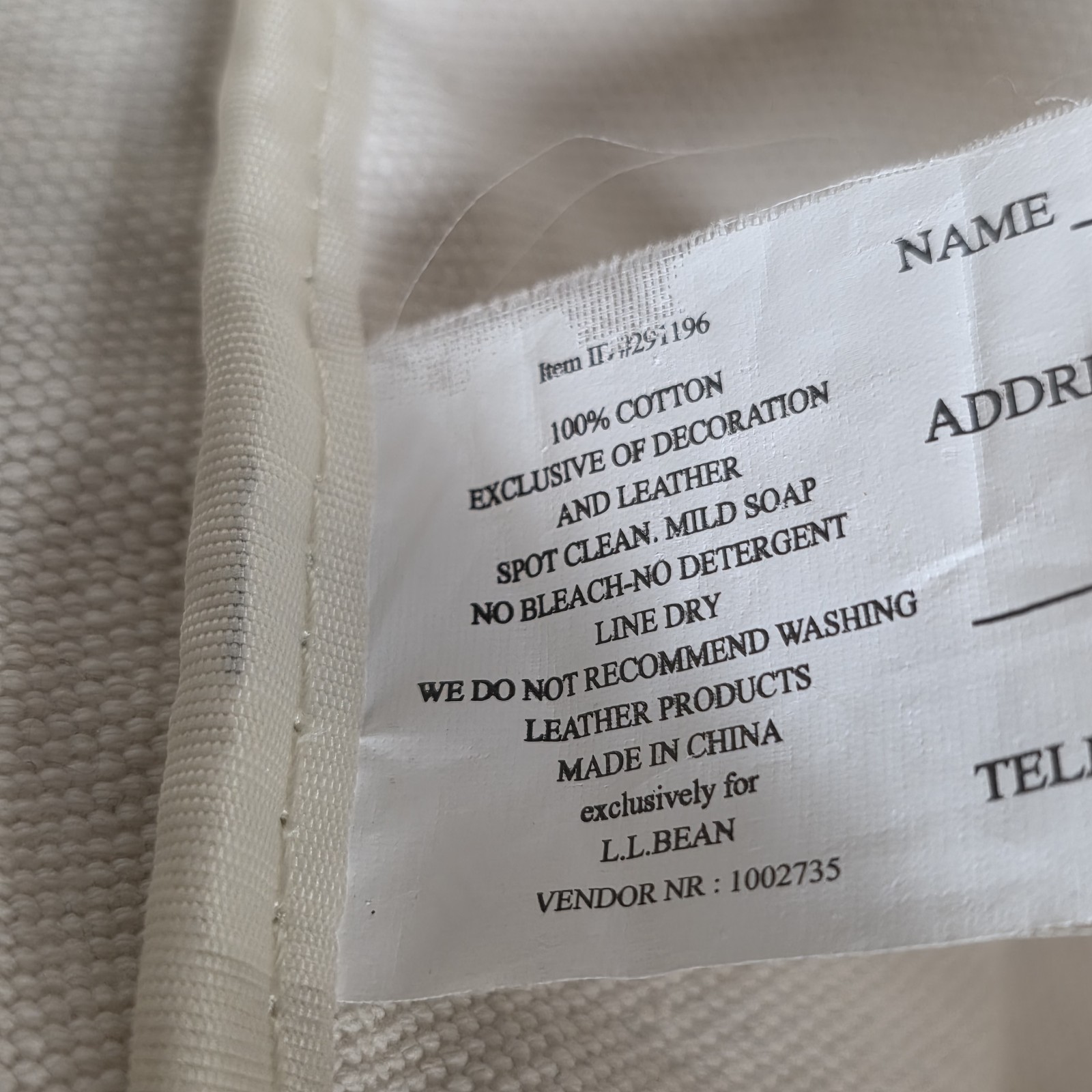 LL Bean Canvas Laundry Storage Tote / storage ( Pre -Owned ) Embroidered “S”