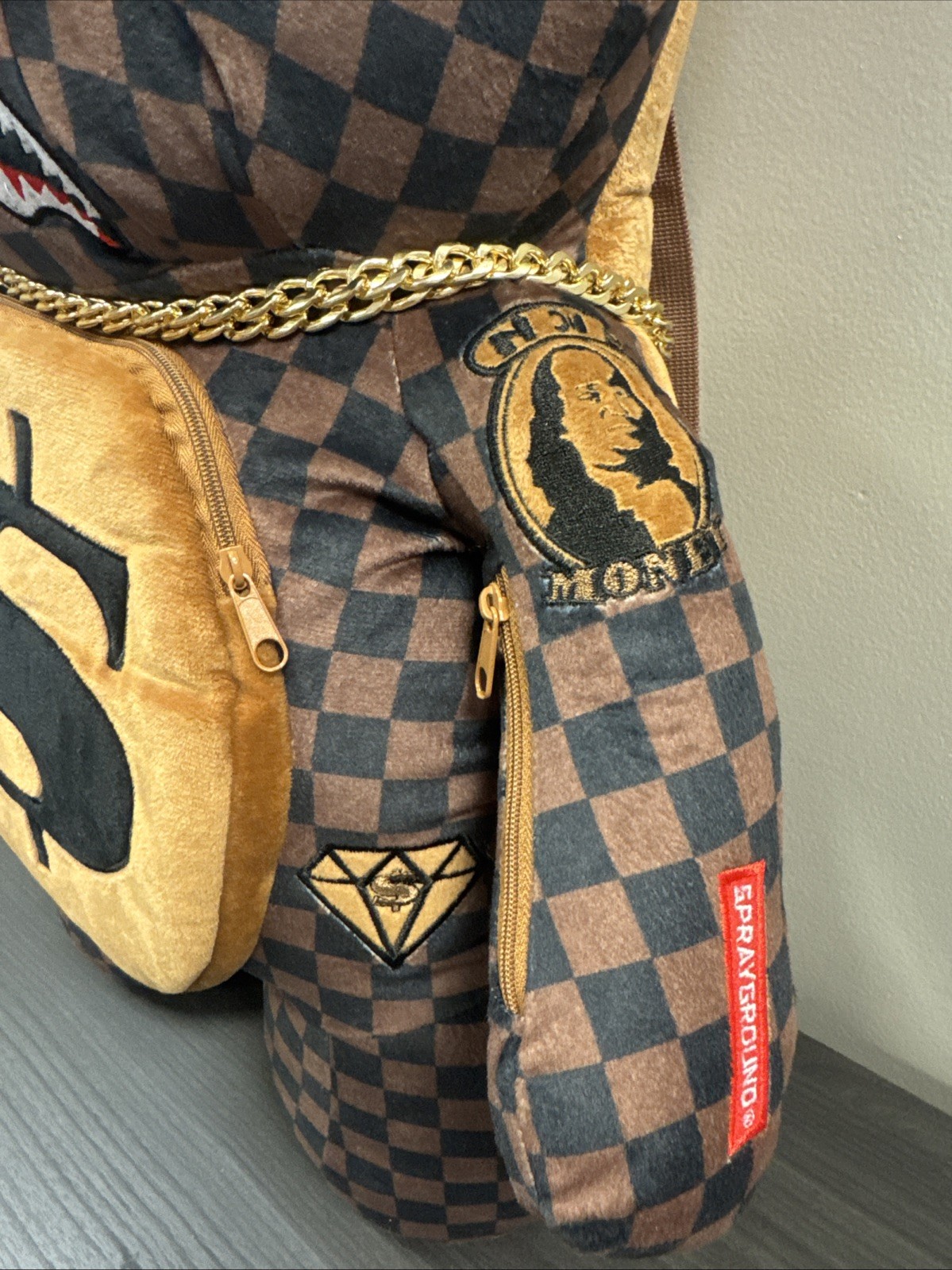SPRAYGROUND Plush Offended Money Bear Checkered Backpack Bag Limited Edition