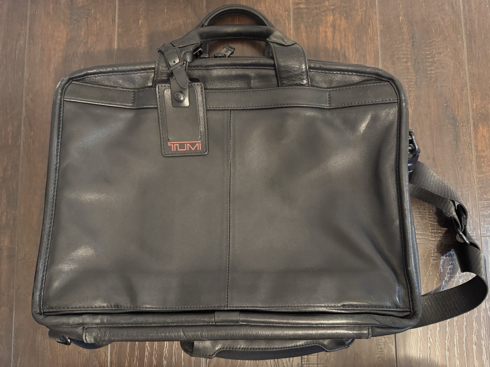 TUMI Leather Laptop Briefcase Black 96531DH – See Description