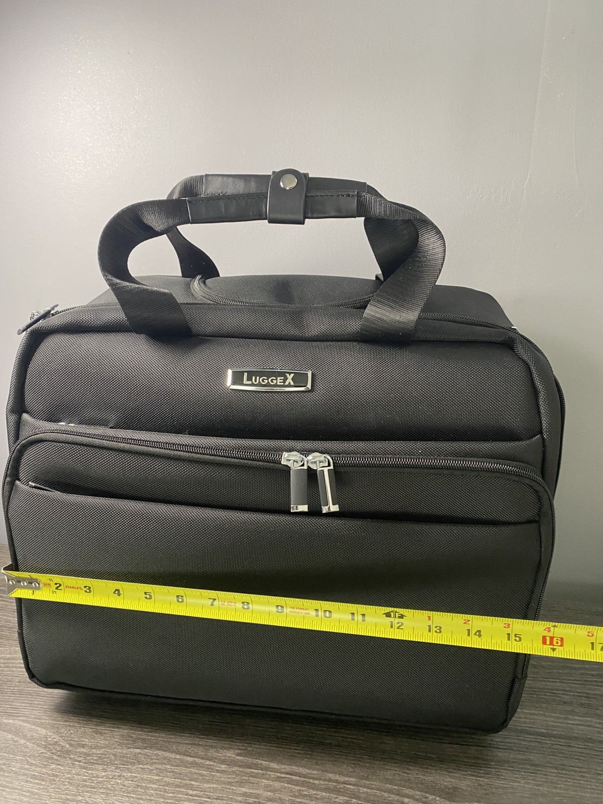LuggeX Rolling Travel Briefcase Carry On Laptop Bag Wheels Black Multiple Pocket