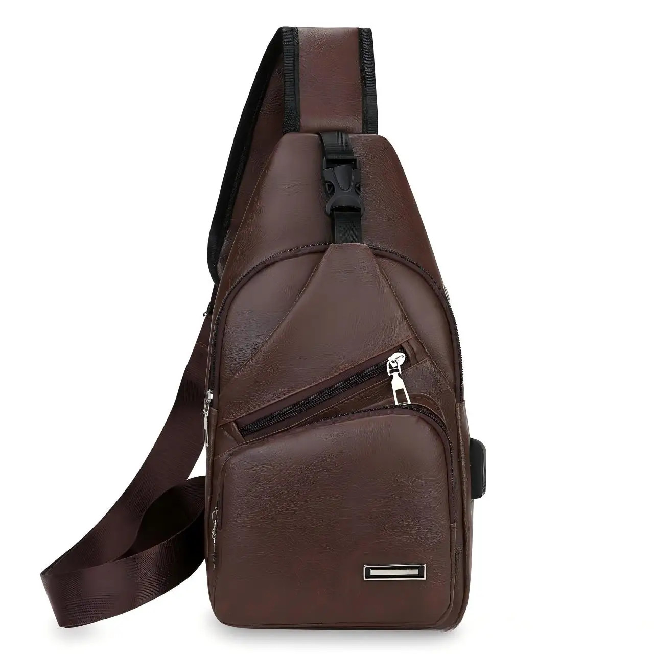 Simple and Fashionable Casual Solid Color PU Multifunctional USB Charging Zipper