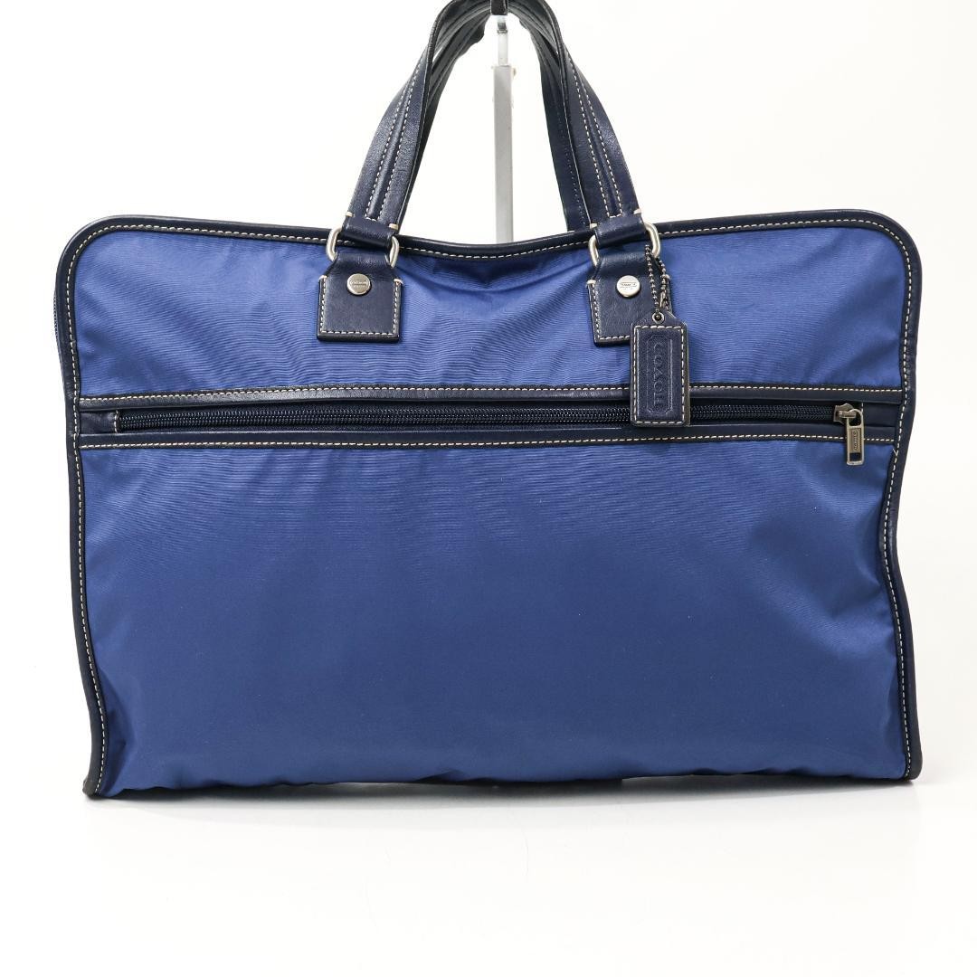 Coach Nylon Leather Business Bag, Blue, 17.3 x 11.8 x 2.4 inches, Used