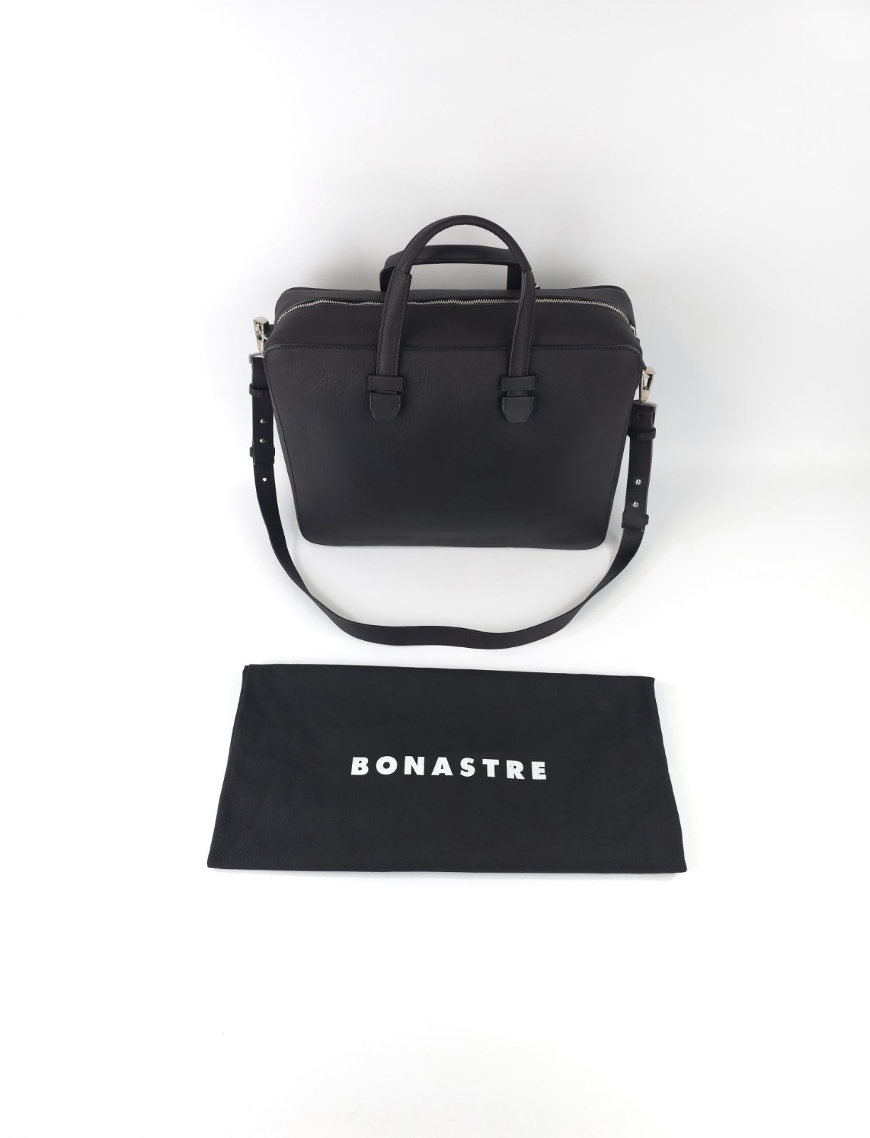 BONASTRE Leather Briefcase Shoulder Bag Black Made In Spain