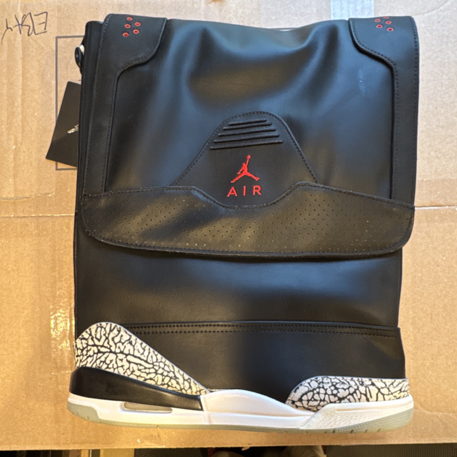 Air Jordan black cement 3 Messenger Bag Black magnetic closure. Adj strap.