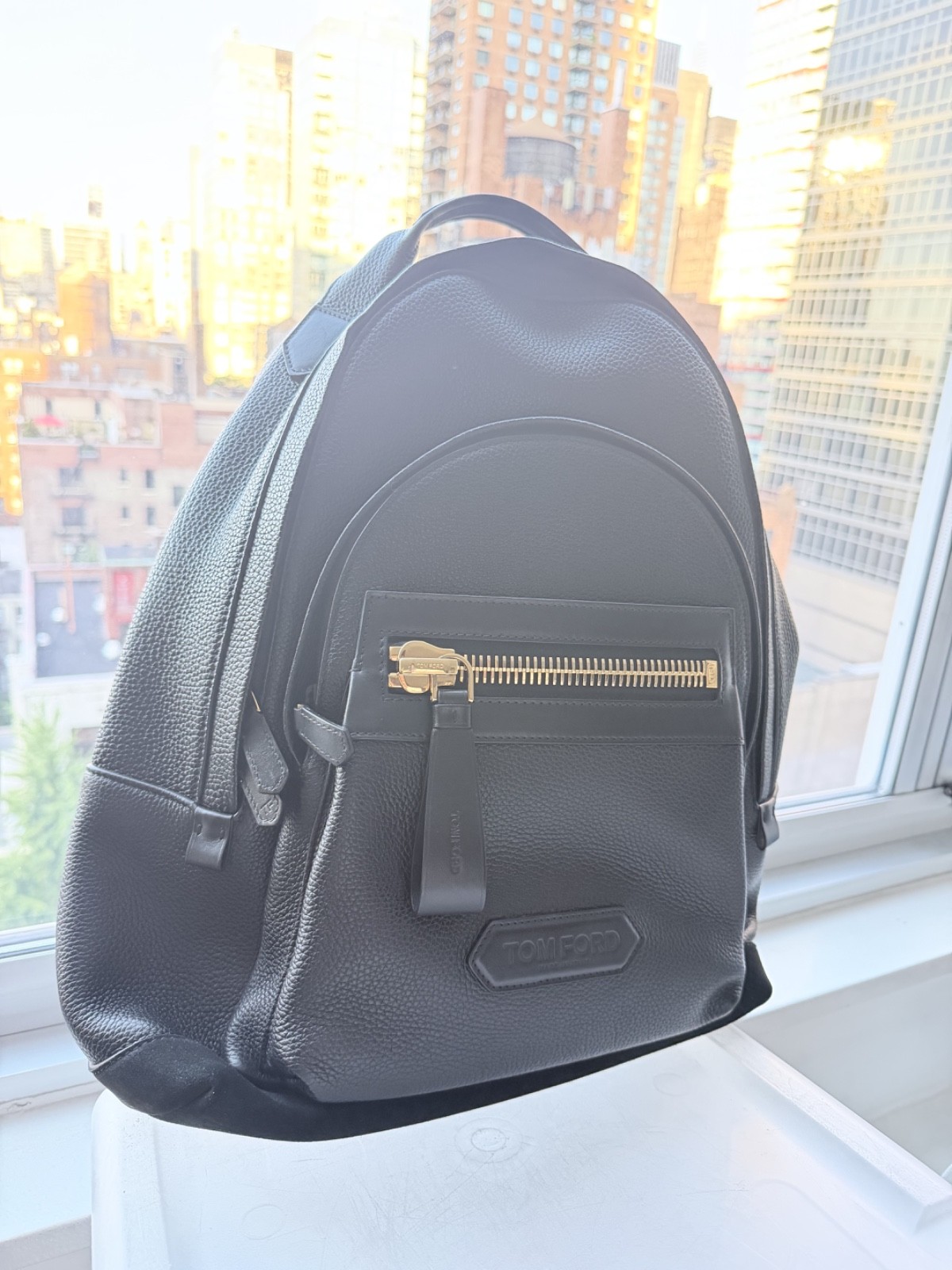 Tom Ford Black Backpack Zip Closure Top Handle Adjustable Strap Pockets