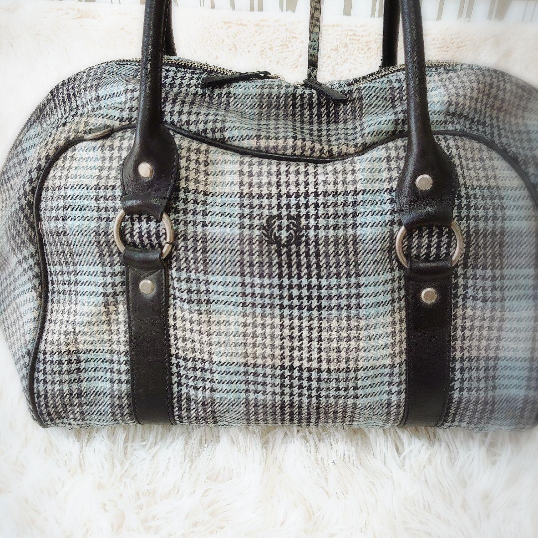 Fred Perry Houndstooth Boston Bag 2Way Leather Crossbody Used
