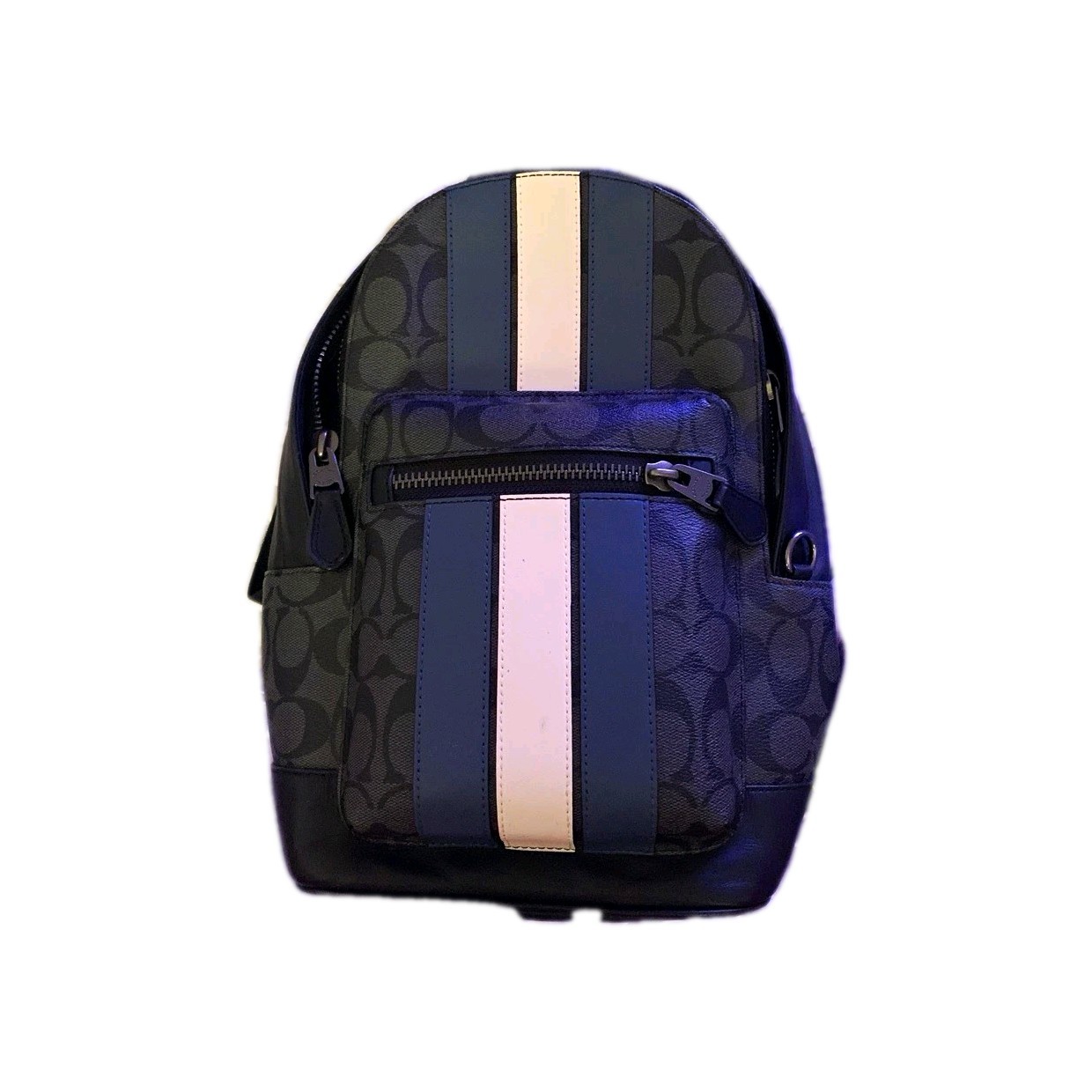 Coach Men’s Signature Logo Stripe Sling Bag Black Blue White Zip Adjustable