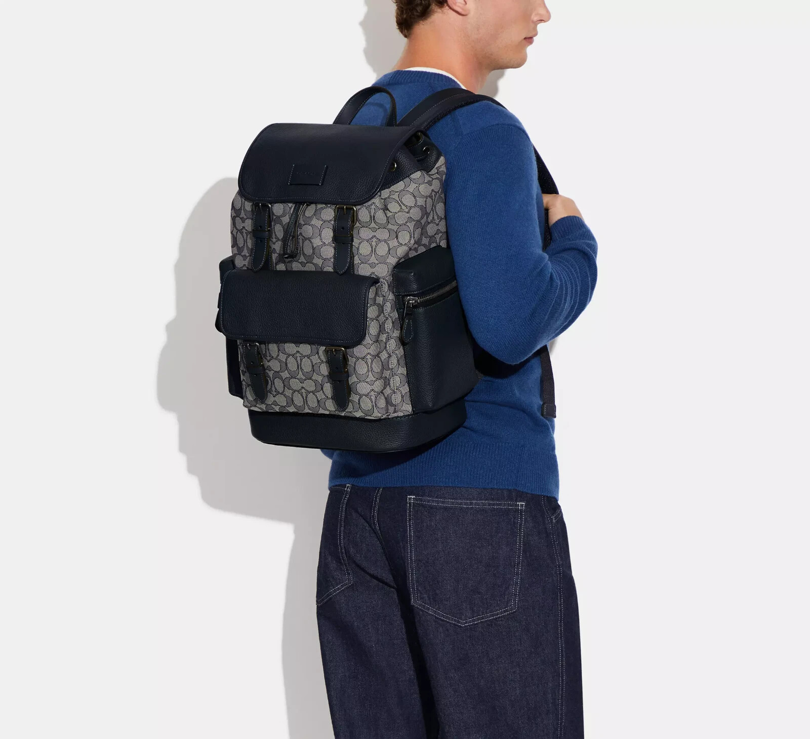 Coach CE523 Men’s Spring Backpack In Signature Jacquard Navy Midnight Blue Bag