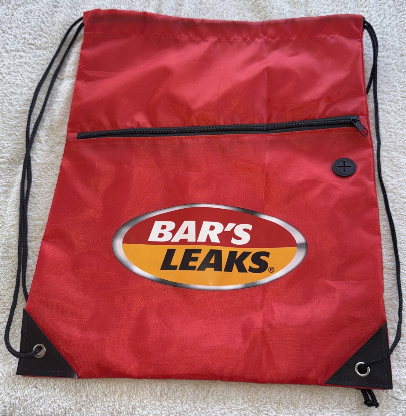 Bar’s Leaks Red Nylon Pull-string Zipper Backsack Backpack With Cable Hole