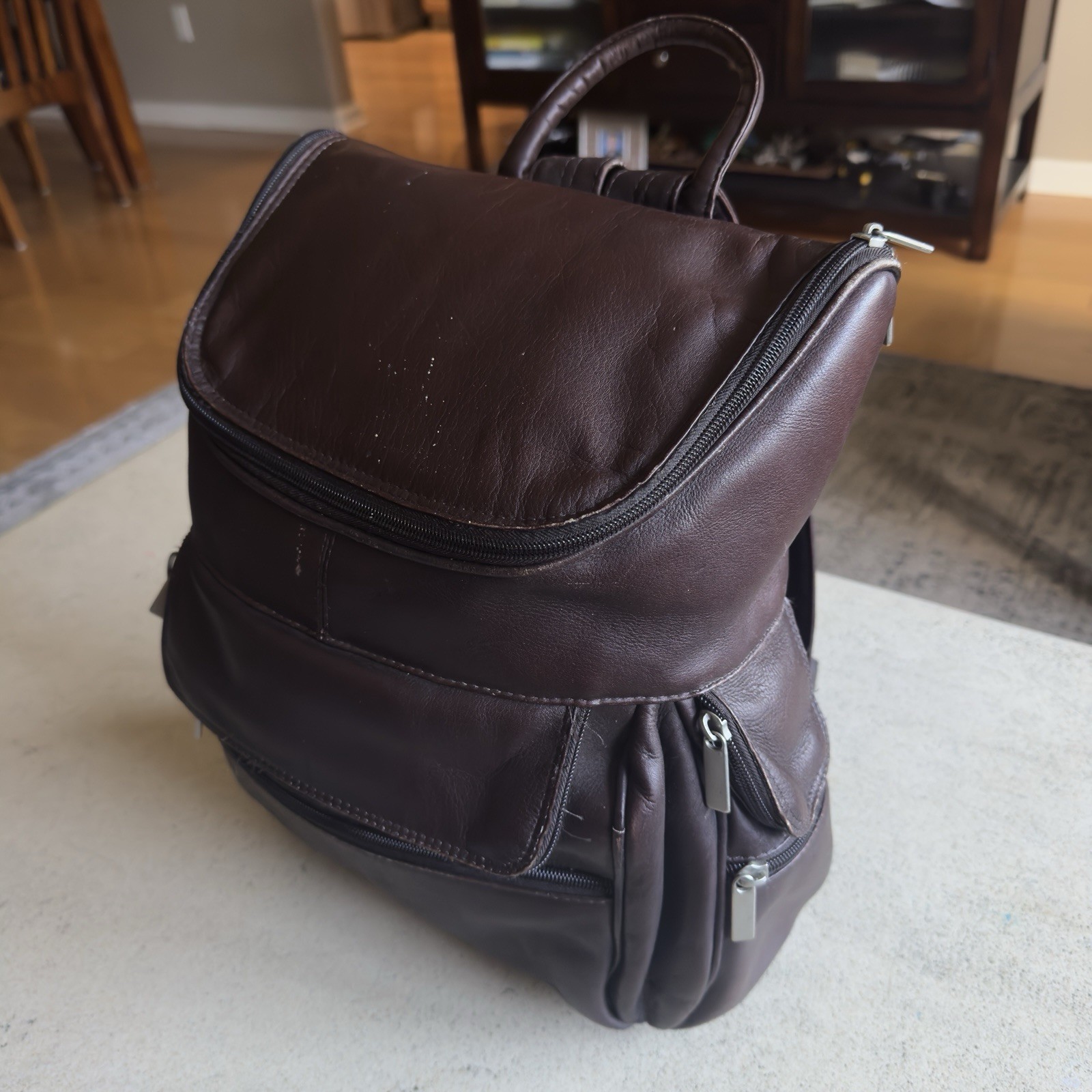 WILSONS LEATHER Chocolate Brown Zippered Backpack Adjustable Straps Y2K