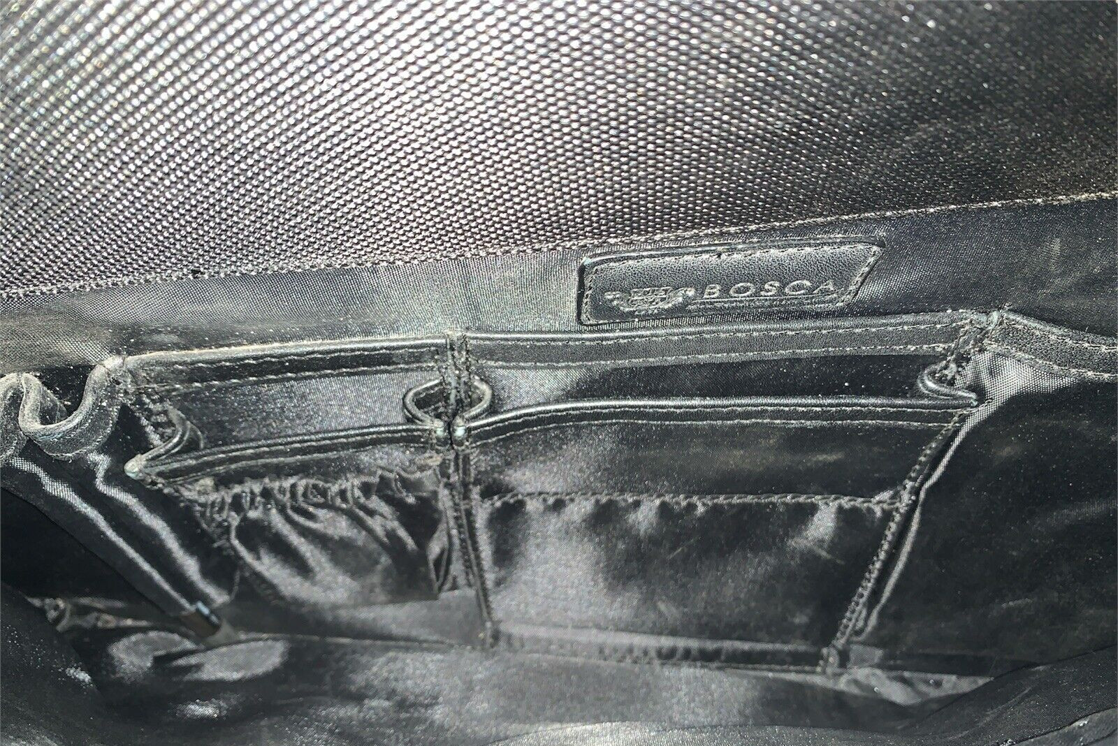 BOSCA Black Leather/Ballistic Nylon Flapover Briefcase Messenger Bag