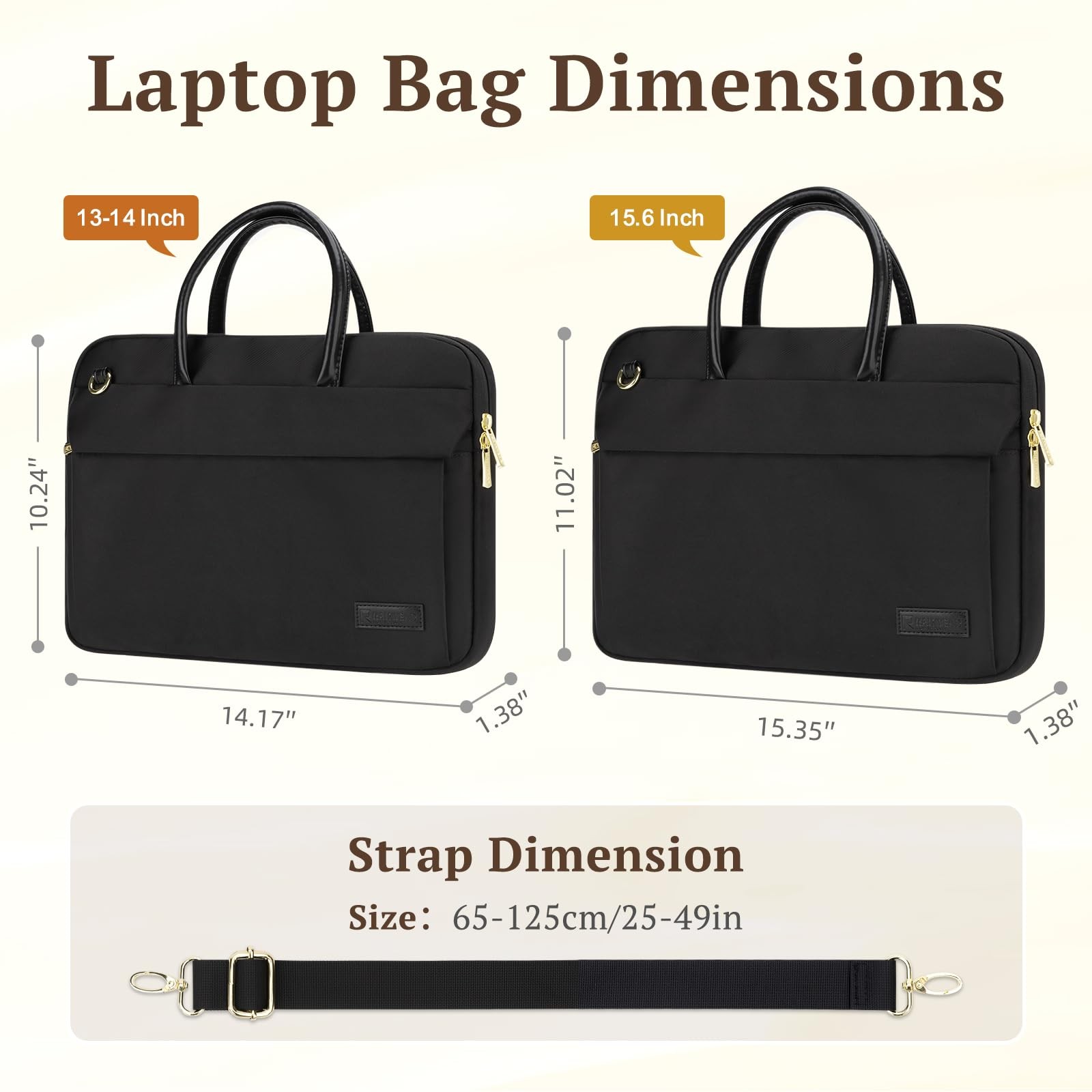 1415.6 Inch Beige Laptop Bag Women Protective Waterproof Shoulder Carrying Case