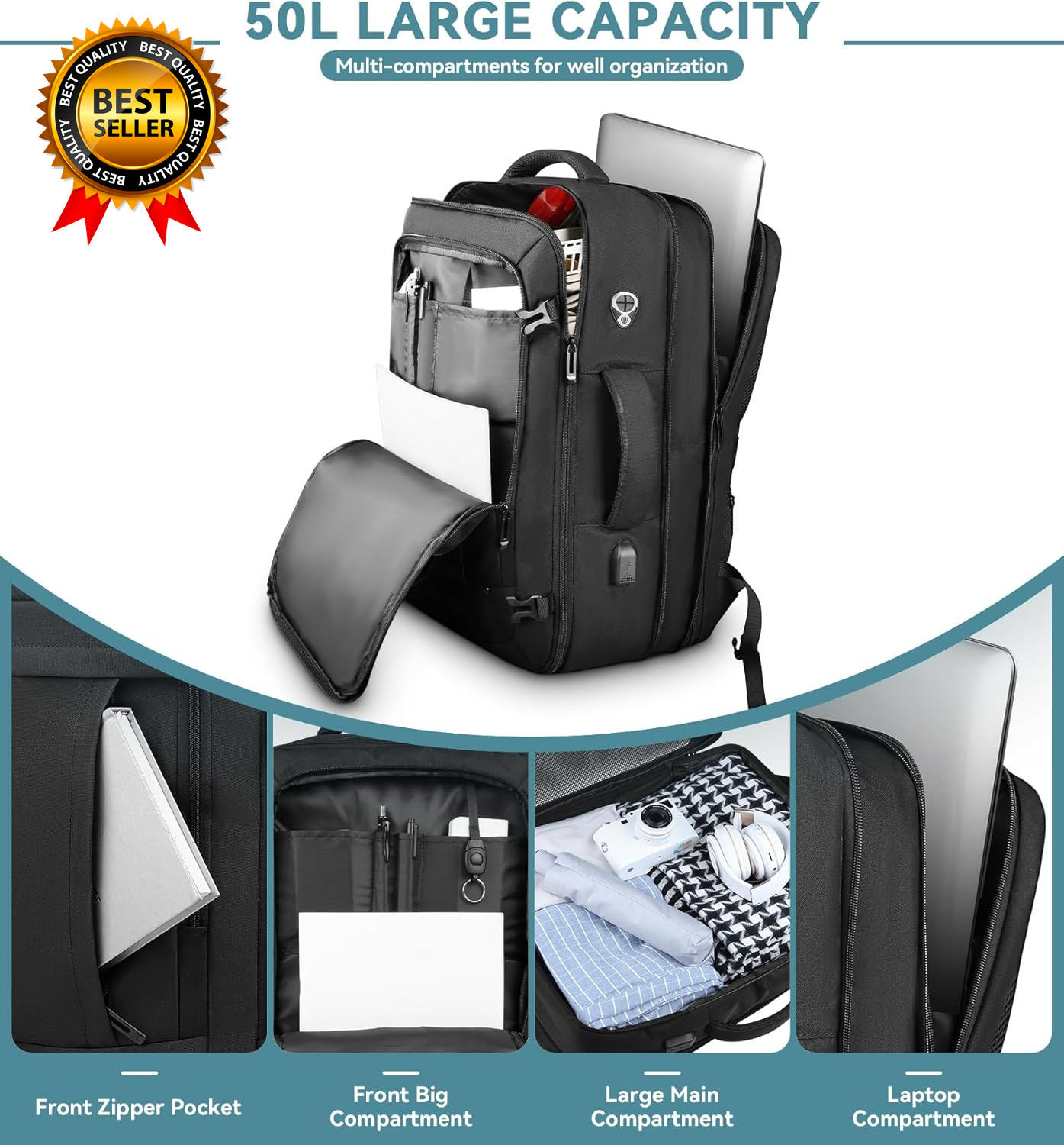 Travel Backpack 50L Expandable Extra Large Laptop Backpack Carry on Backpack