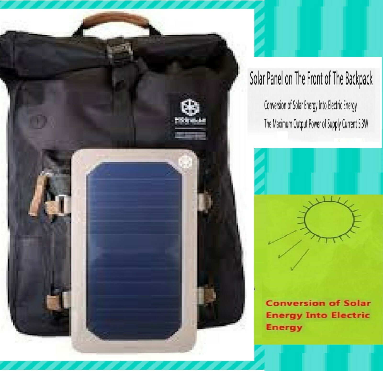 Portable Solar Charger Backpack -7W Solar Panel Charger Hiking Camping Rucksack