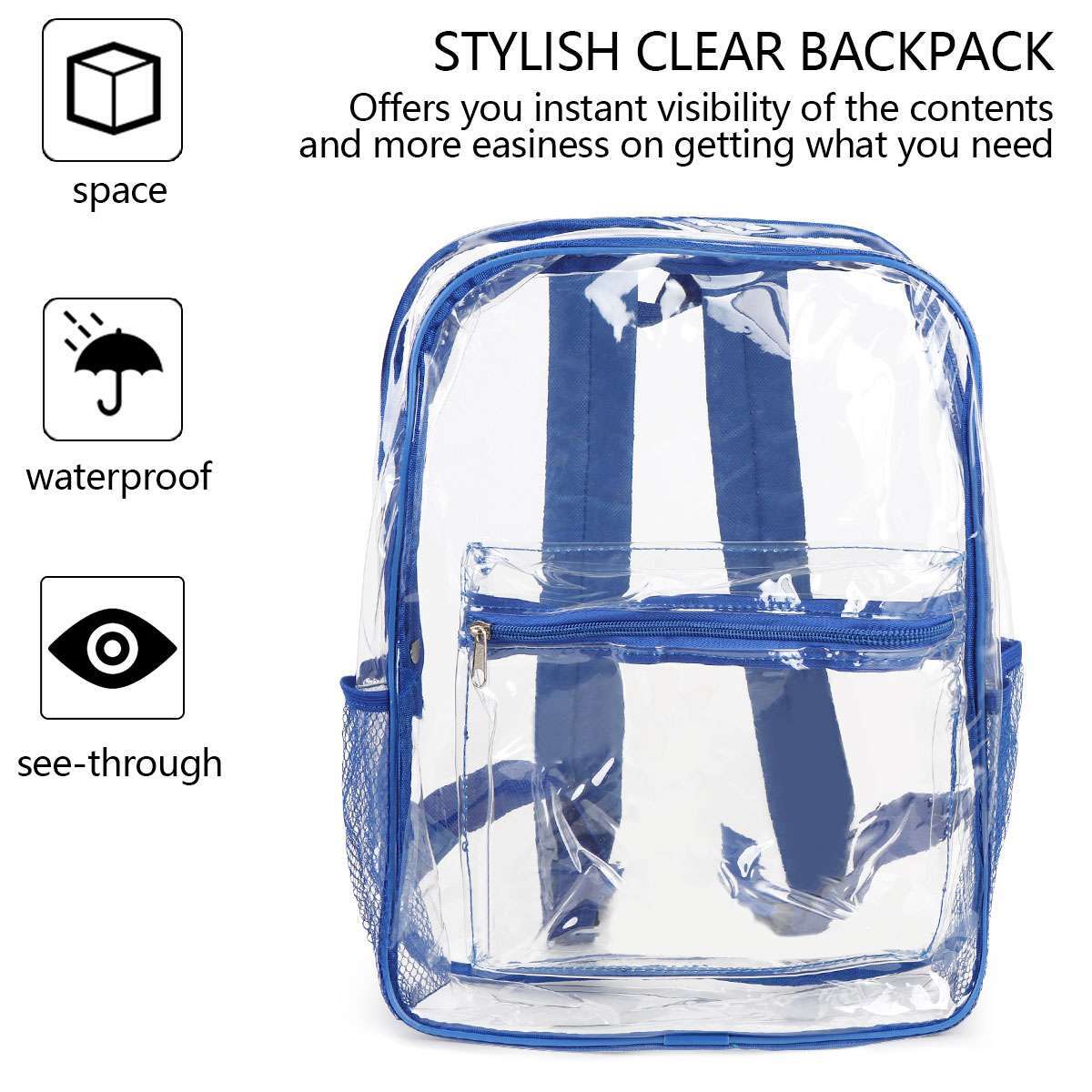 Clear Backpack Transparent See Through School Security Heavy Duty Bookbag Tote