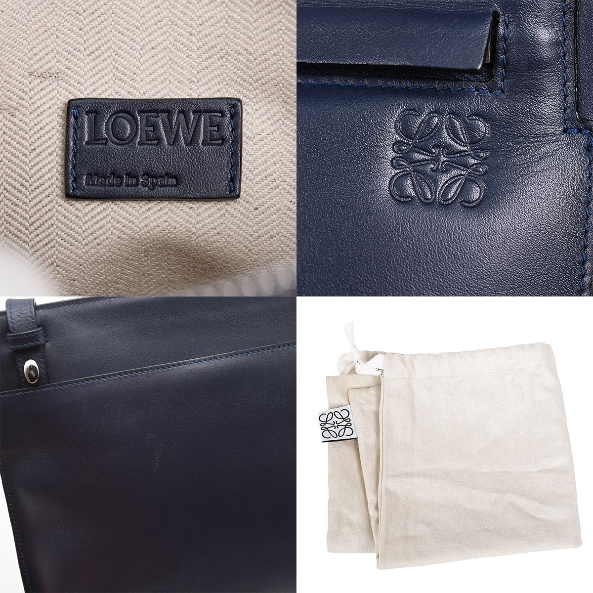 LOEWE Anagram Large Double Pouch Shoulder Crossbody Leather Navy Silver