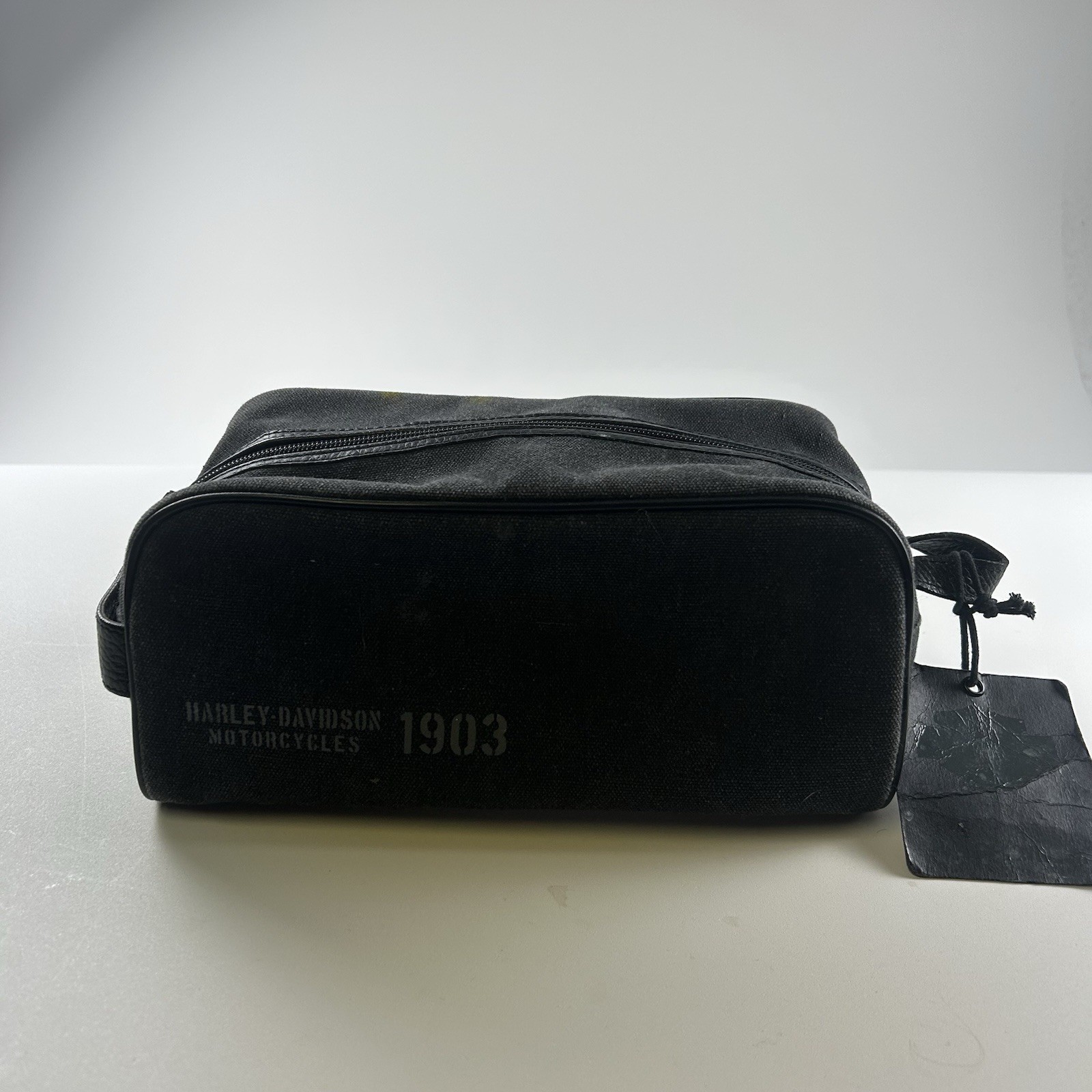 Harley Davidson Men’s Durable Cotton Fabric Canvas Shaving Kit Bag Gray NEW