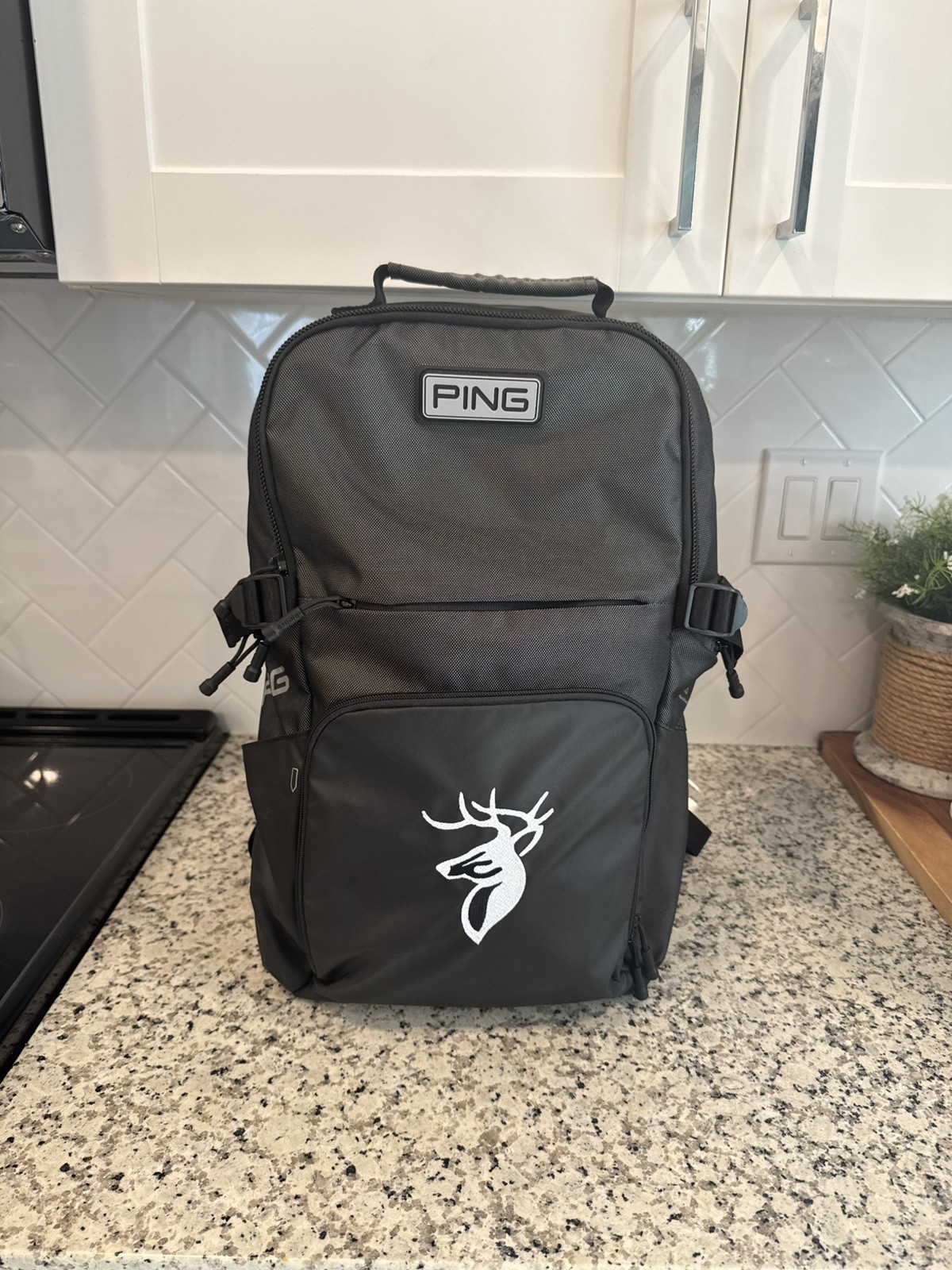 PING AC BKPK214 Gunmetal Black 8 Pocket Backpack Laptop Nylon/Poly Deerwood CC