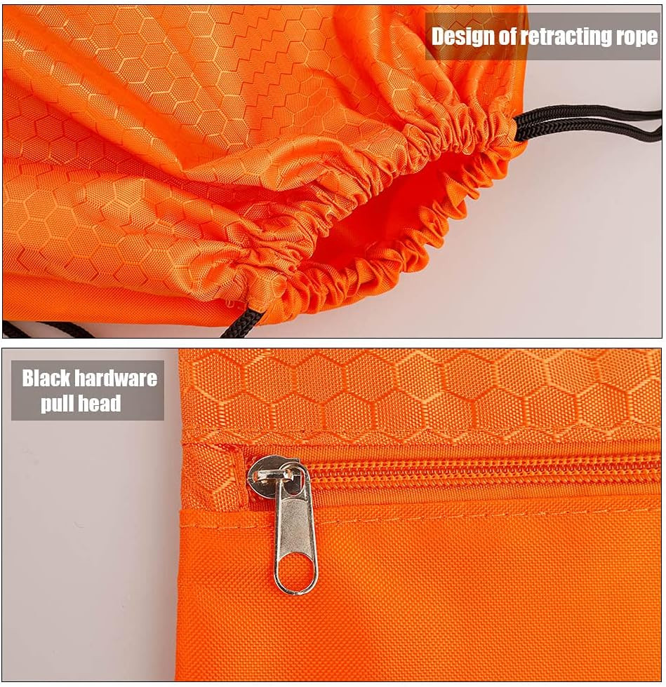 Drawstring Backpack Bag, Waterproof Draw String Back Sack with Zip Pocket, Gym D
