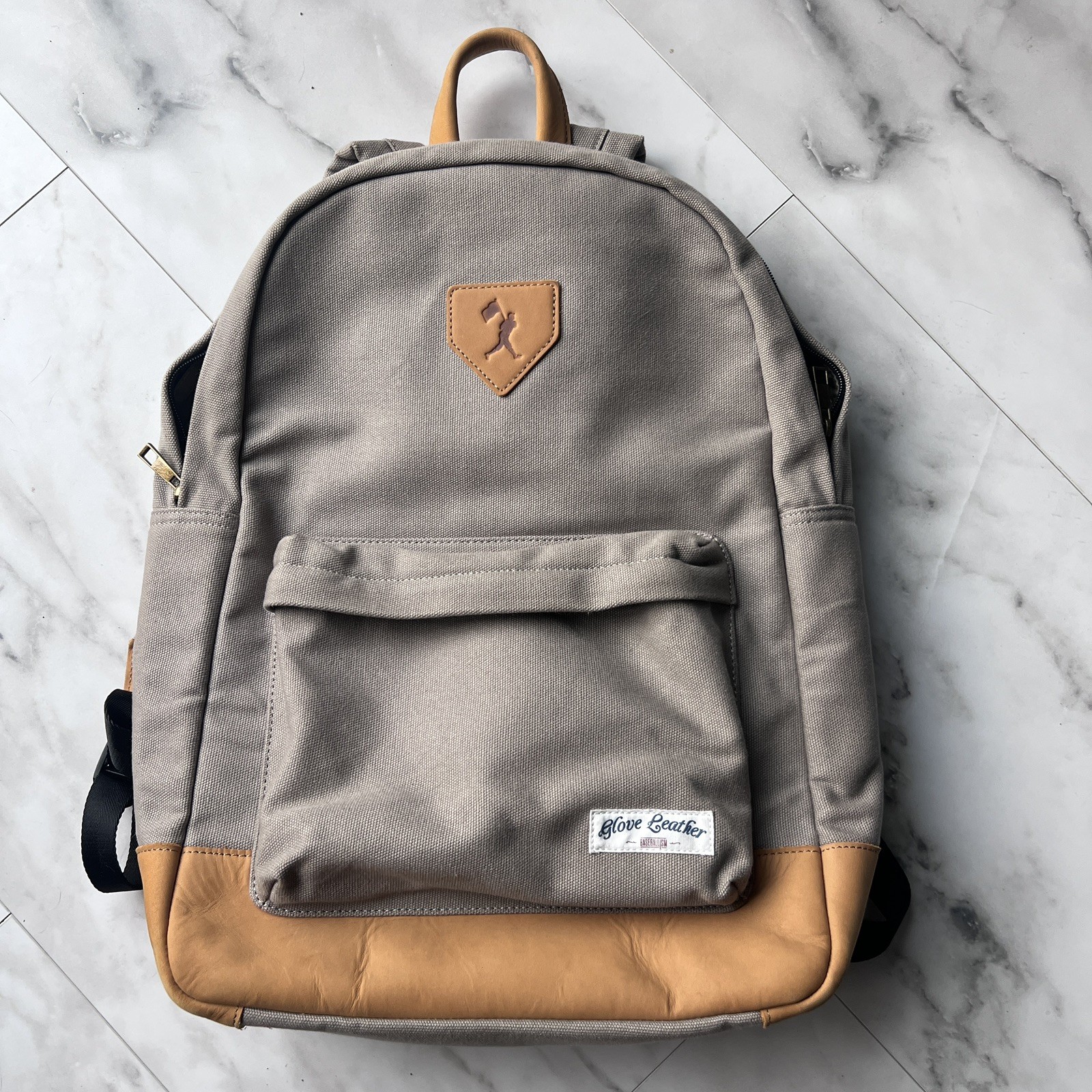 Baseballism Beige/ Tan Glove Leather Canvas Backpack Computer Bag