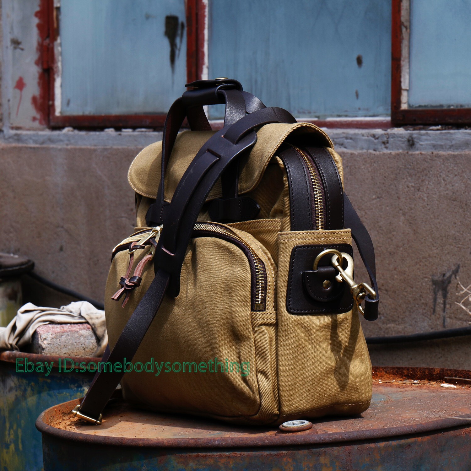 22OZ Canvas Bag & Cowhide Shoulder Strap Shoulder Bag Size 39*34*16cm Handbag