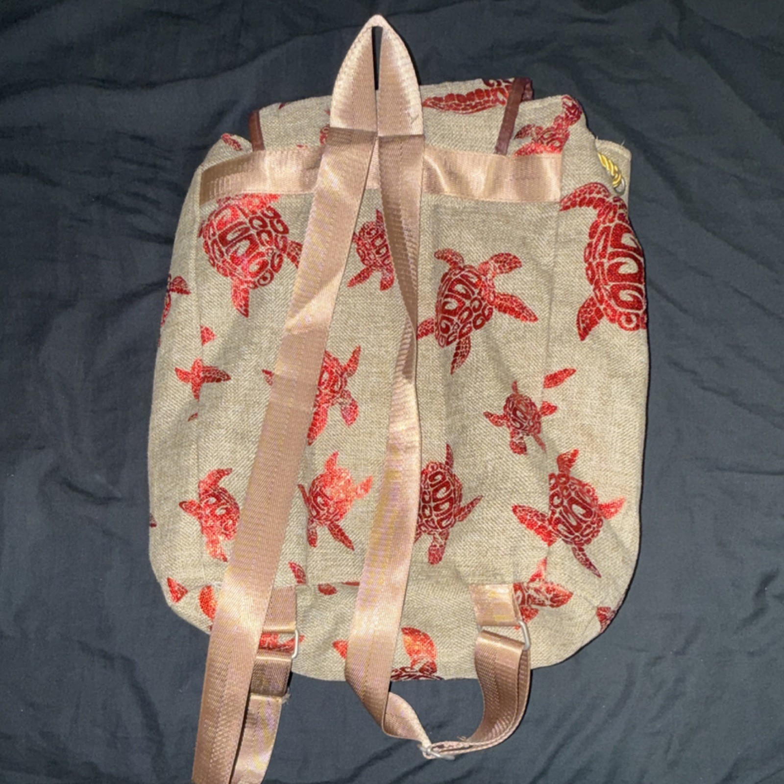 Turtle Print Backpack Beige Red Adjustable Straps Beach Wildlife Casual