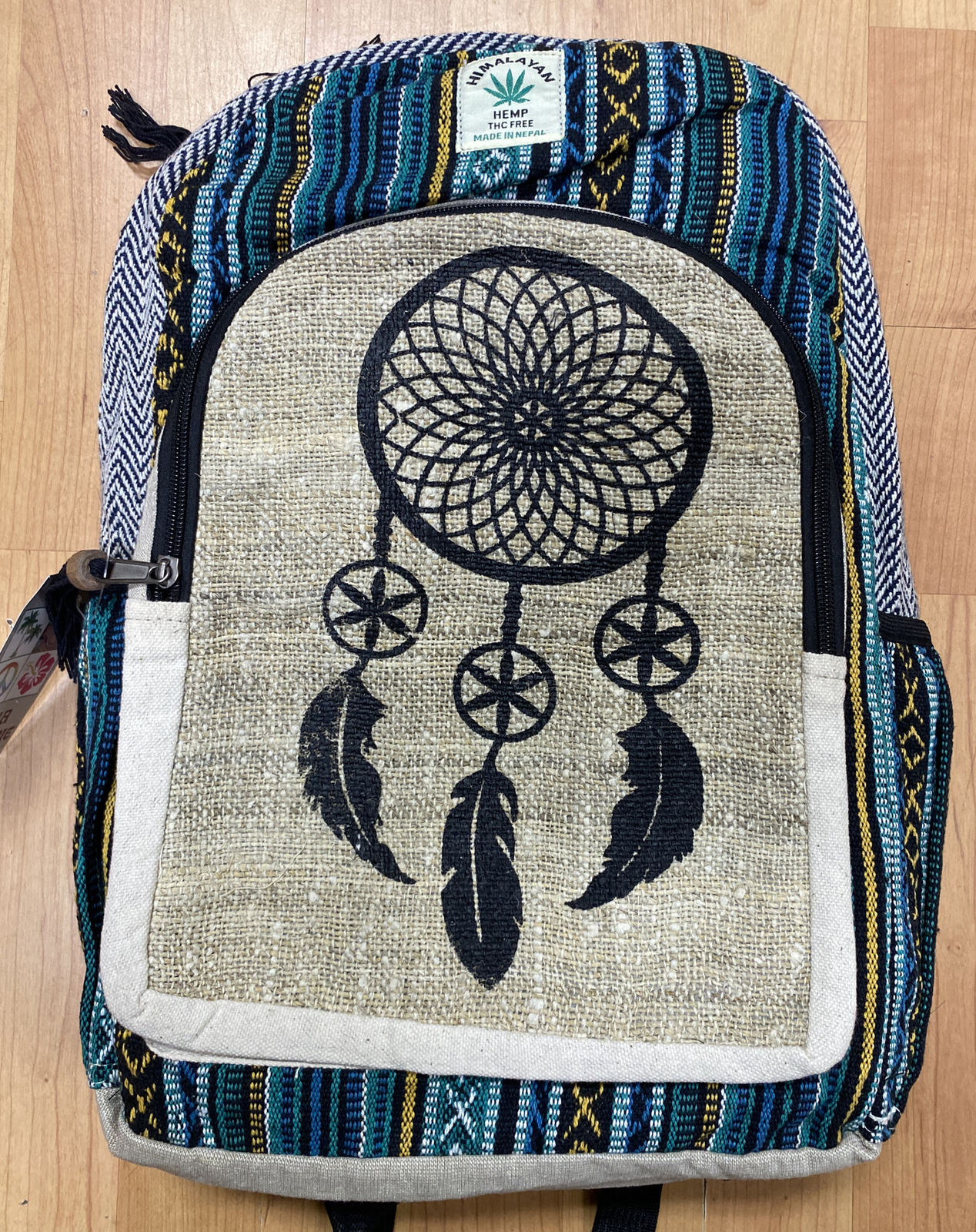Himalayan Hemp Screen Print Dream Catcher Backpack Book Bag