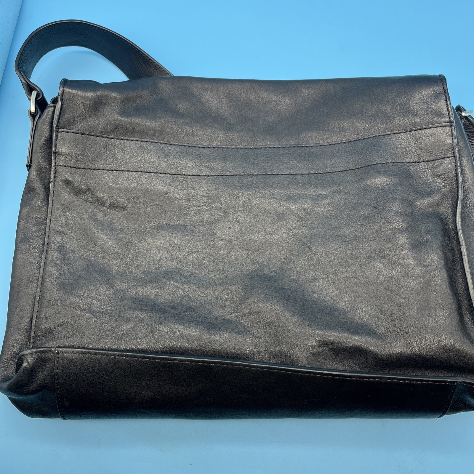 Cole Haan Black Leather Flap Messenger Bag