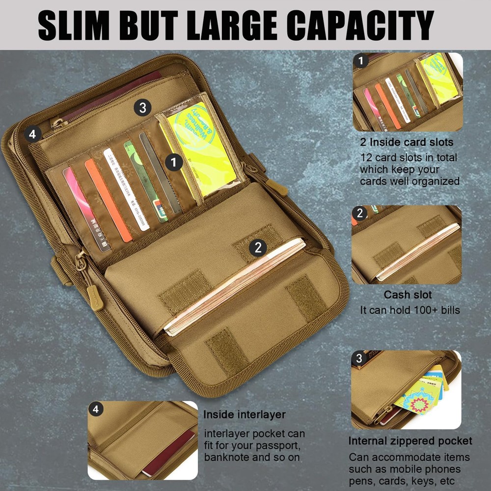 Tactical Wallet for Men ID Card Holder Credit Card Pack Handbag MOLLE Bag Purse