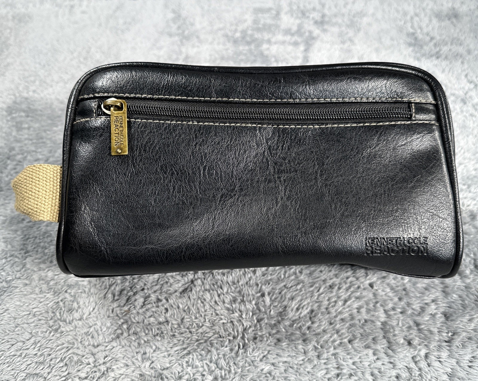 Kenneth Cole Reaction Travel Bag Black Leather Dopp Bag Toiletries Shaving Kit