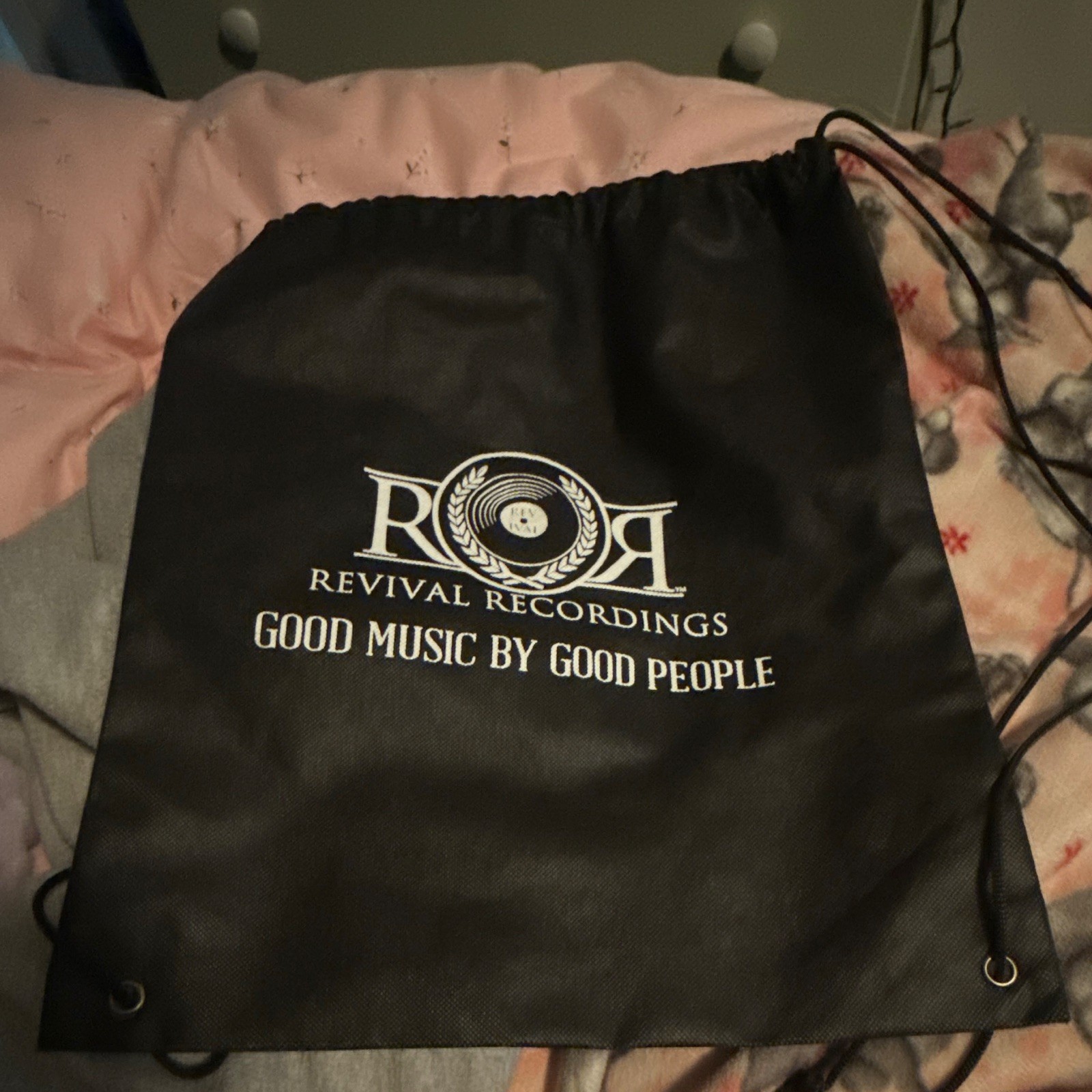 Revival Recordings Black Drawstring Bag Unisex “Good Music By Good People”