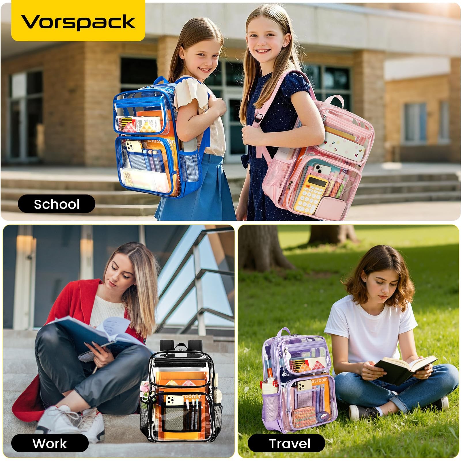 Clear Backpack Heavy Duty – Large See Through Bookbag for Girls Boys, Transpa…
