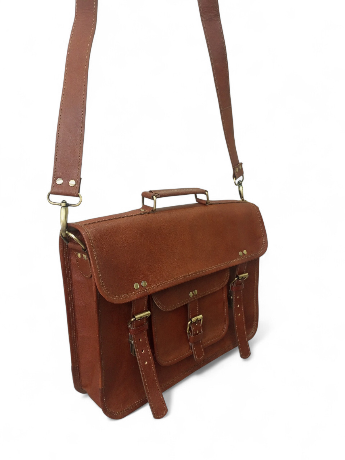 15”Handmade Genuine Leather Laptop Messenger Bag, Travel Office Collage Bag..