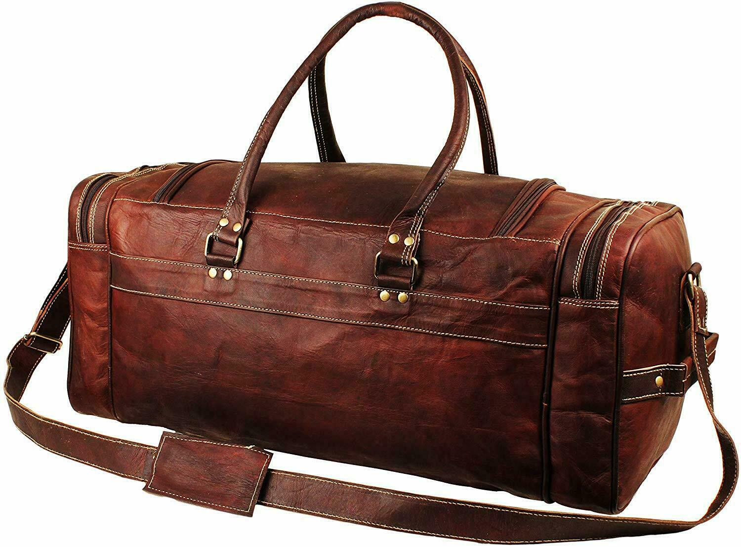 32″ Vintage Genuine Leather Travel Duffel Luggage Weekender Overnight Bag Unisex