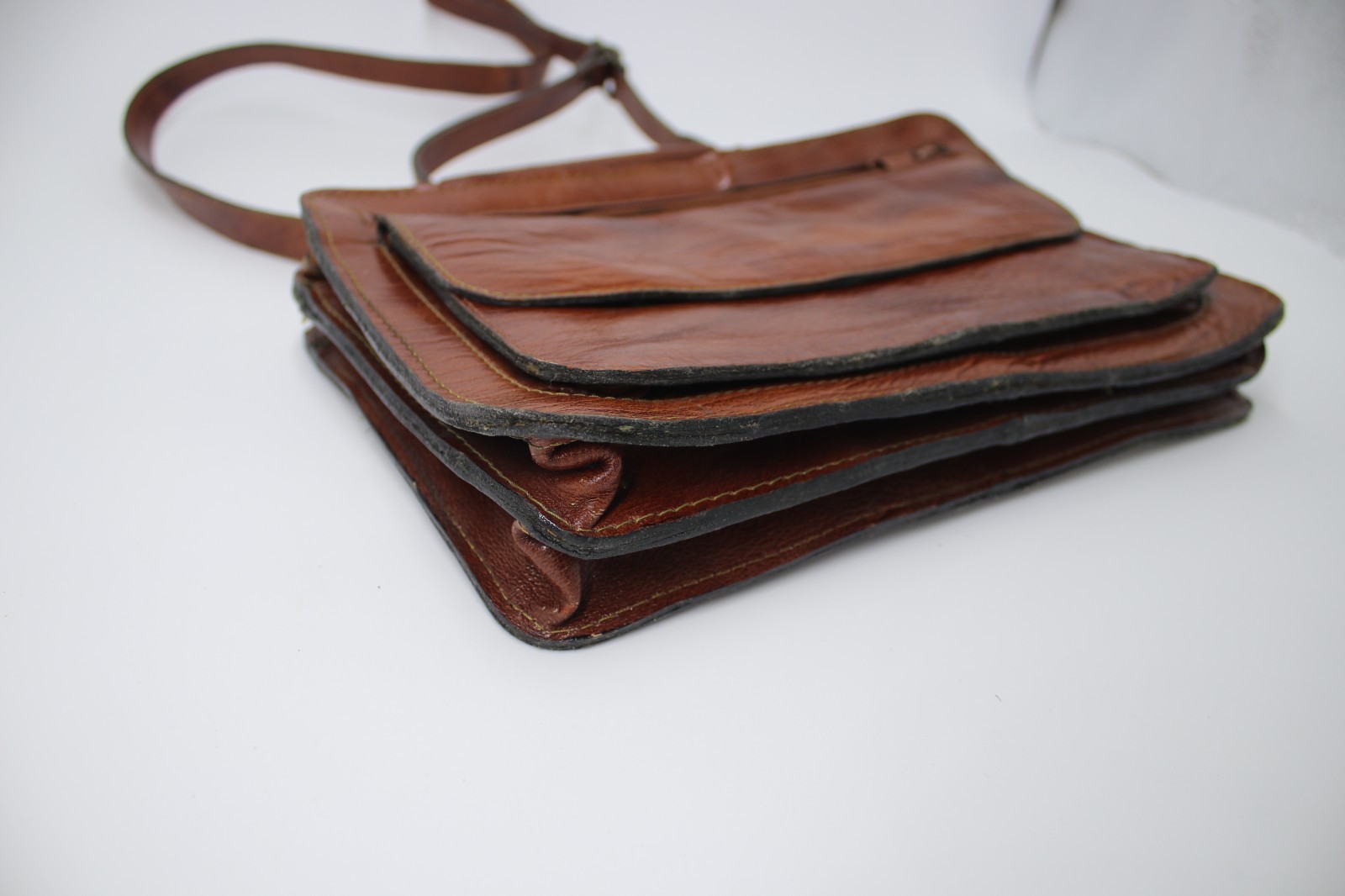 Vintage Morocco Brown Leather Shoulder Messenger Briefcase Bag