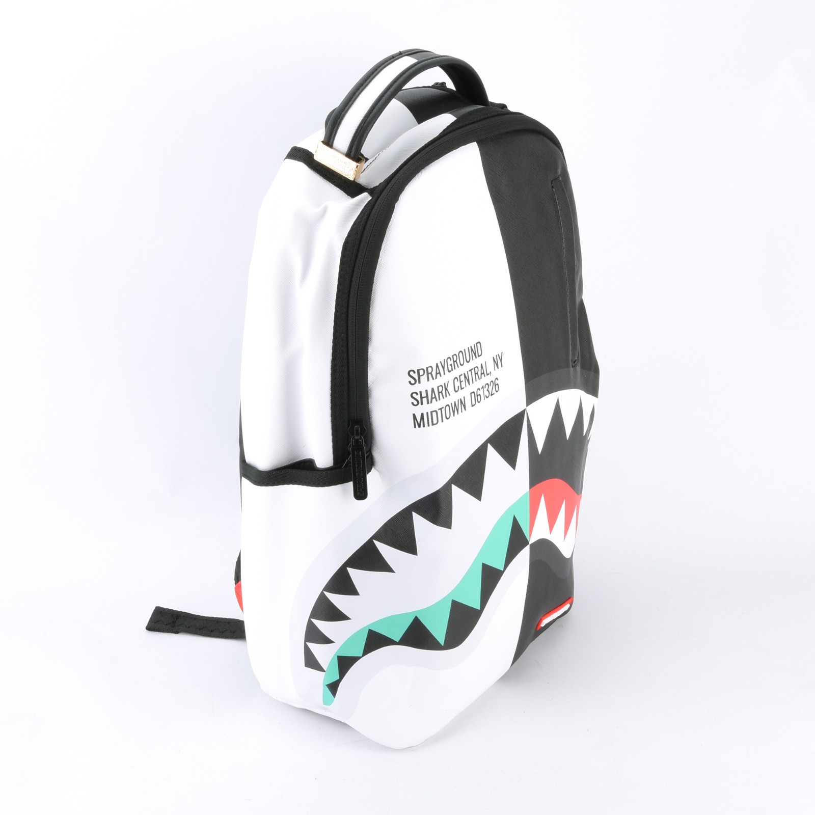 Sprayground Shark Central Reflex DLXV Leather Bag Backpack White Zipper Pocket
