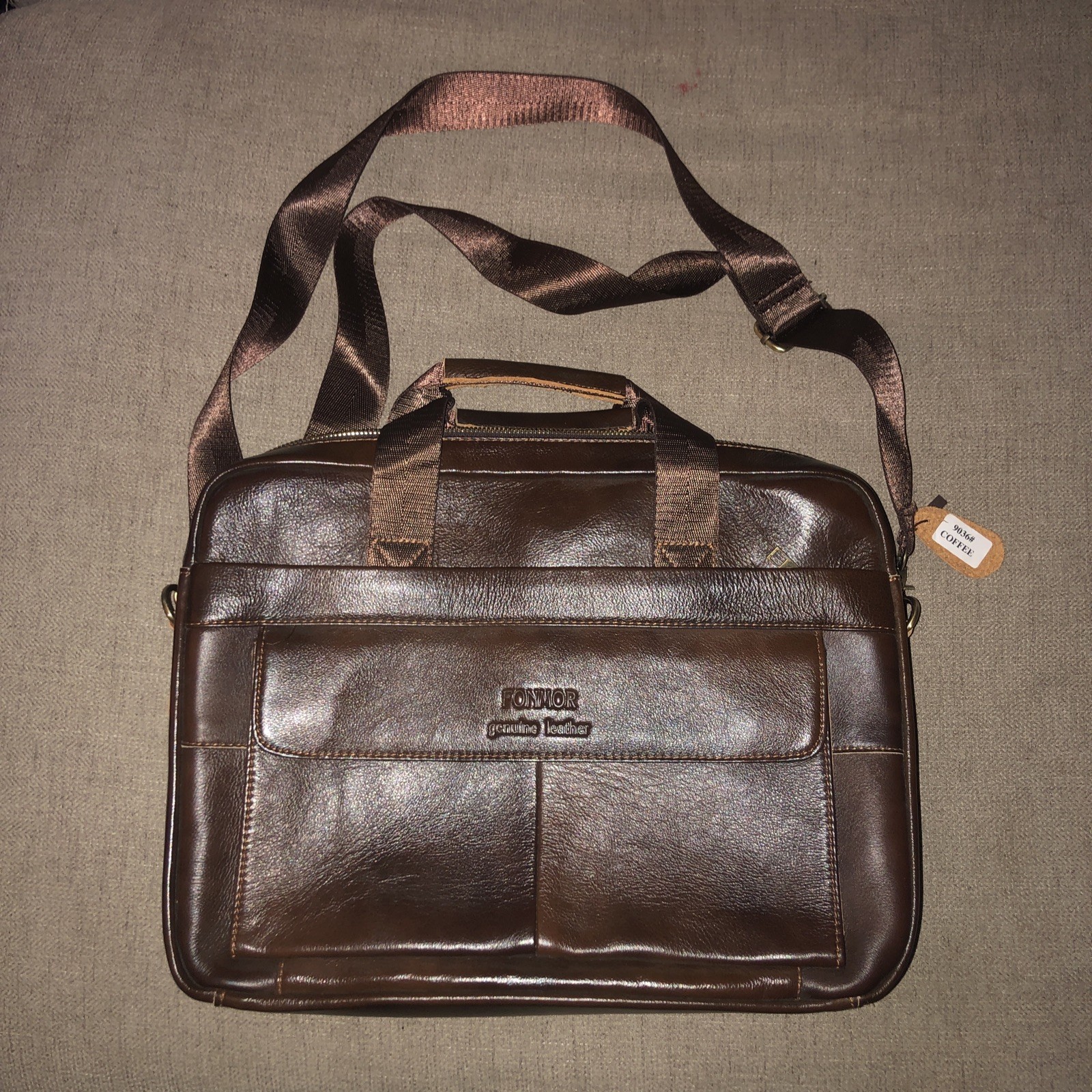 Fonmor Genuine Leather Briefcase Bag Coffee Brown Business Laptop Bag Law Office
