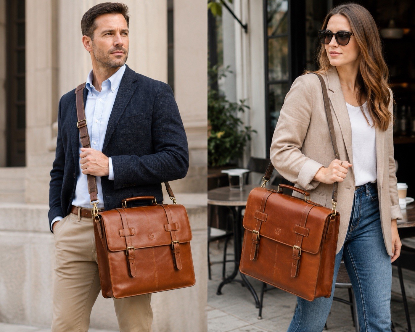 Mancini Cognac Italian Leather Executive Briefcase 17” Laptop Messenger Bag