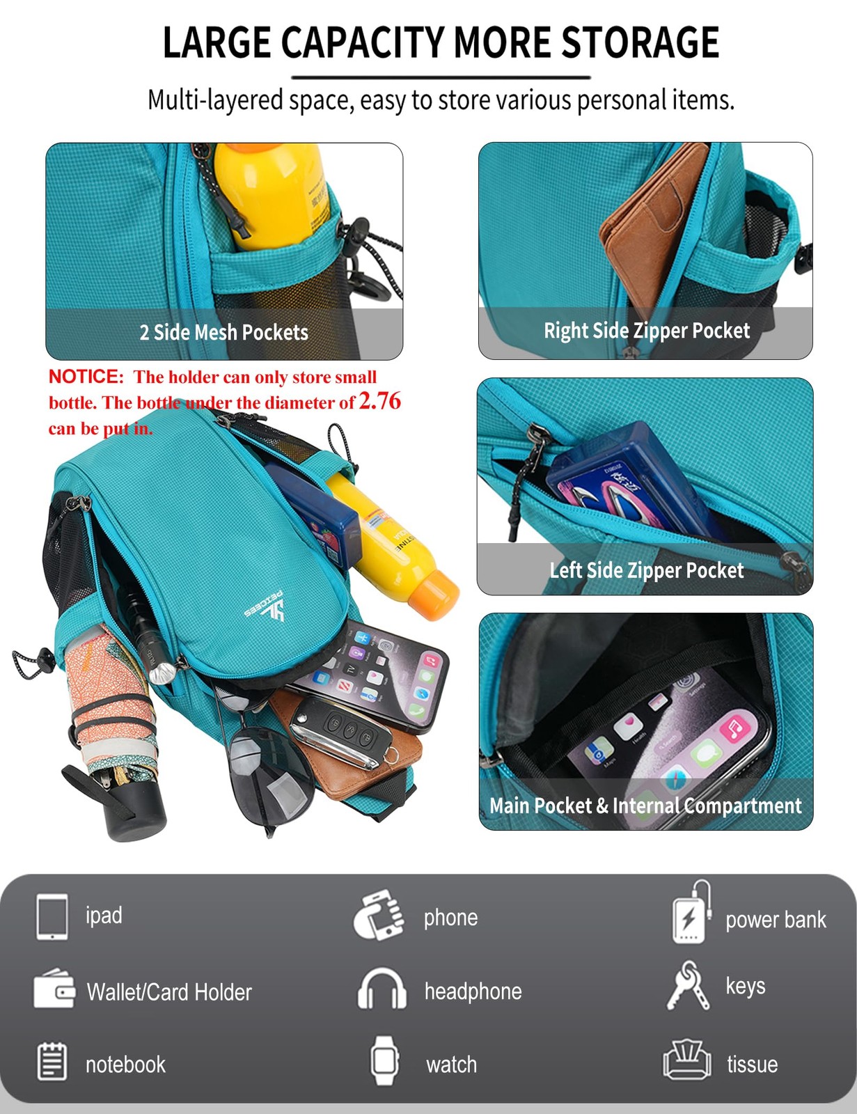 Small Sling Bag with 2 Bottle Holders (Suitable for 2.5 IN Diameter Bottle), …