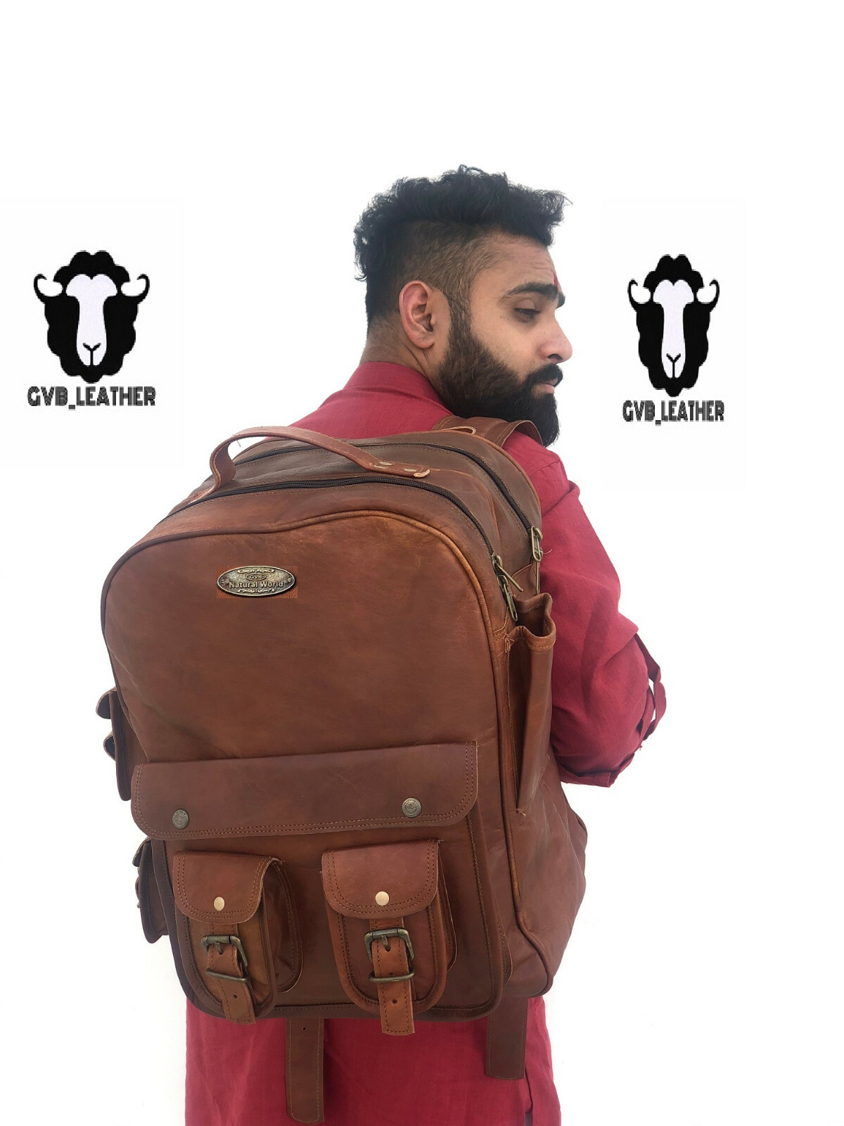Extra Large Camel Leather Back Pack Rucksack Travel Bag For Men’s and Women’s