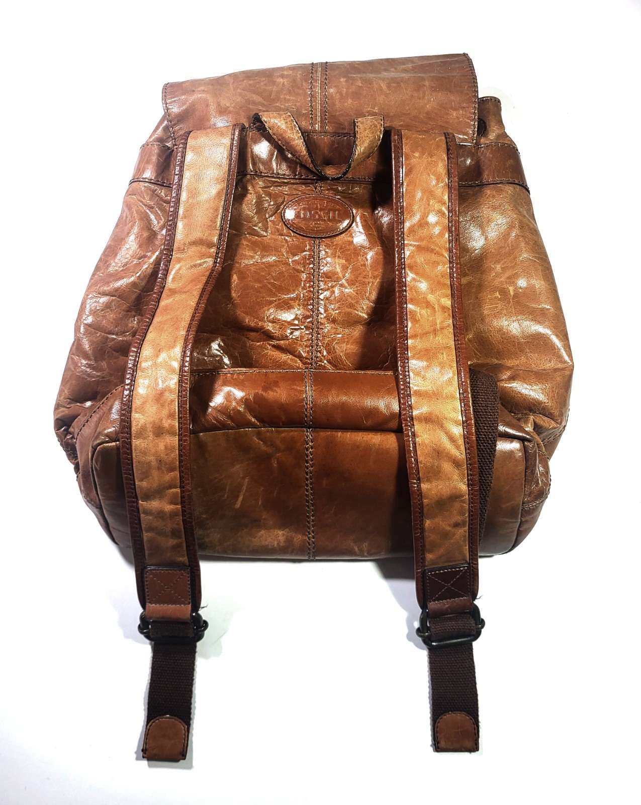 Authentic Fossil Backpack Genuine Cognac Brown Leather 13″ x 17″ Ships Fast!!!