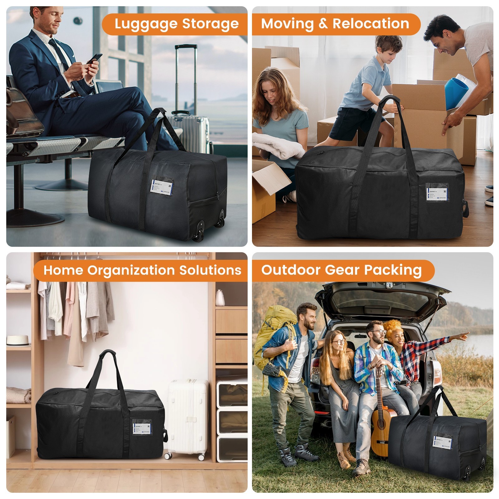 2 Pack Large Duffle Bag with Wheels, 92L Lightweight Foldable Travel Duffle Bag