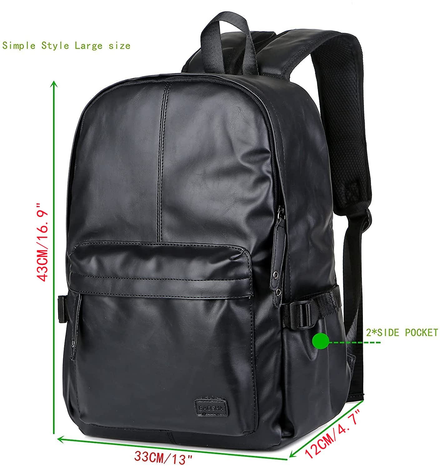 BAOSHA BP-08 Unisex PU Leather Computer Laptop Bag 15.6 inch College School