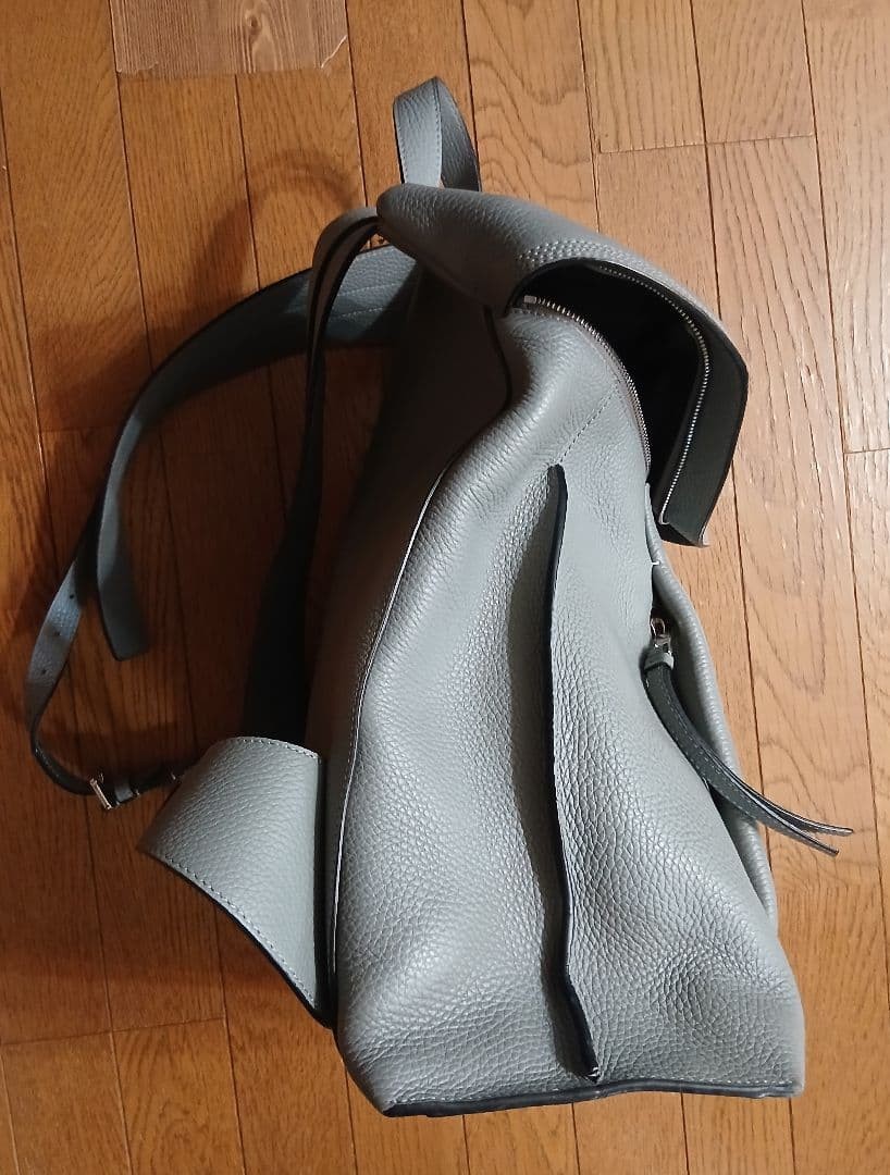 LOEWE Men Backpack T-Logo Leather Gray Used Excellent Condition