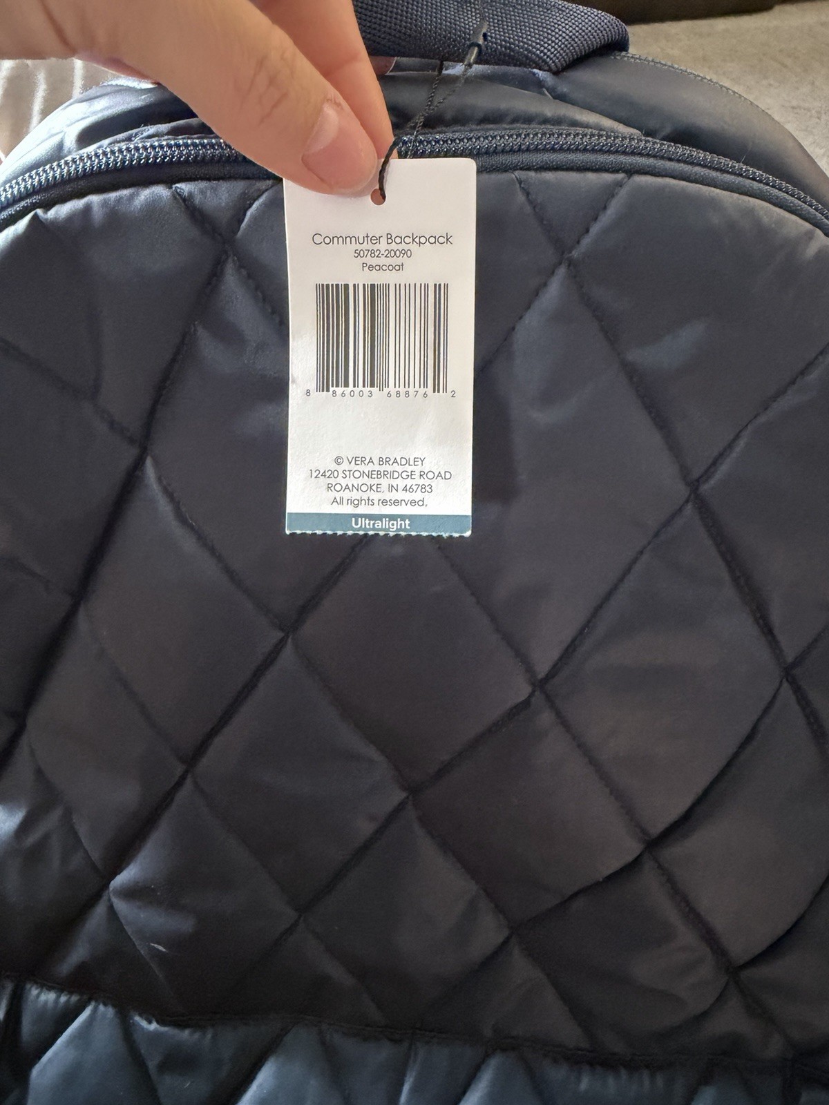 Vera Bradley Ultralight Commuter Backpack Peacoat Blue Solid Zip Unisex