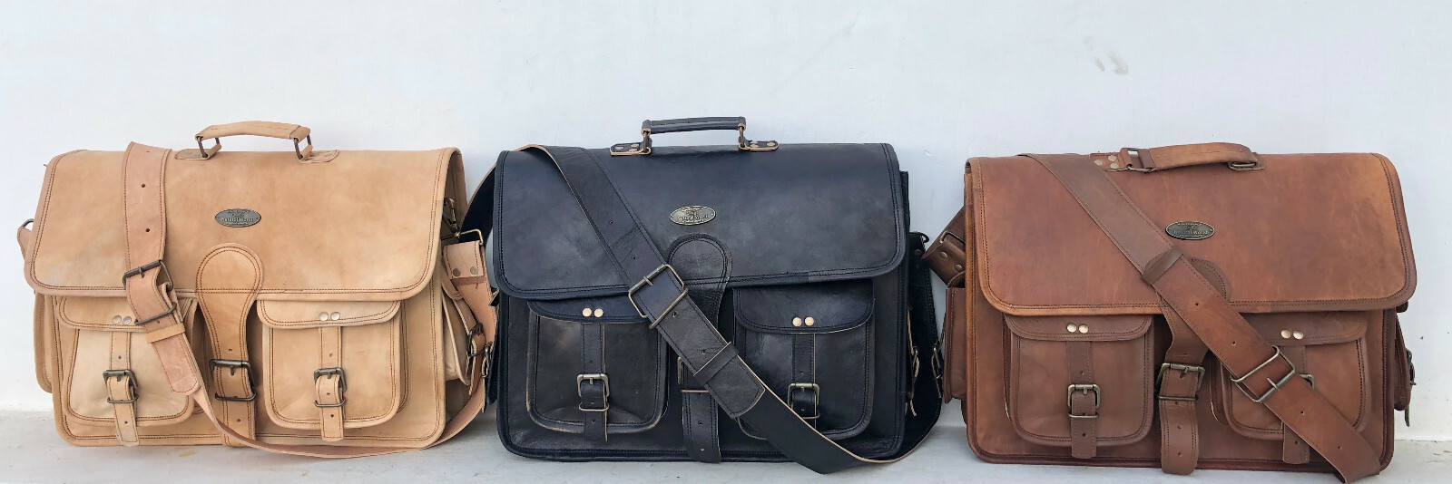 Men’s Vintage Brown Black White Leather Messenger Shoulder Laptop Bag Briefcase